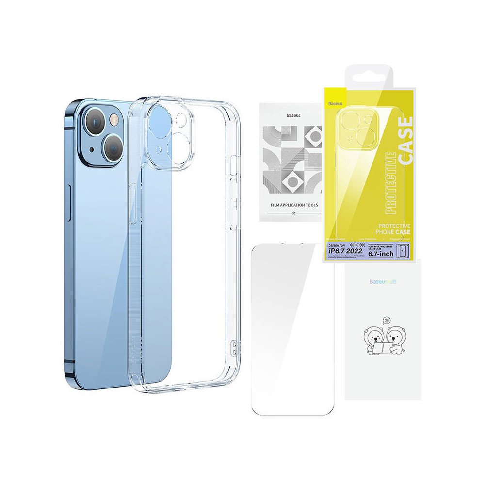Baseus SuperCeramic lapinakyva lasikotelo ja karkaistu lasisetti iPhone 14 Plus -puhelimelle