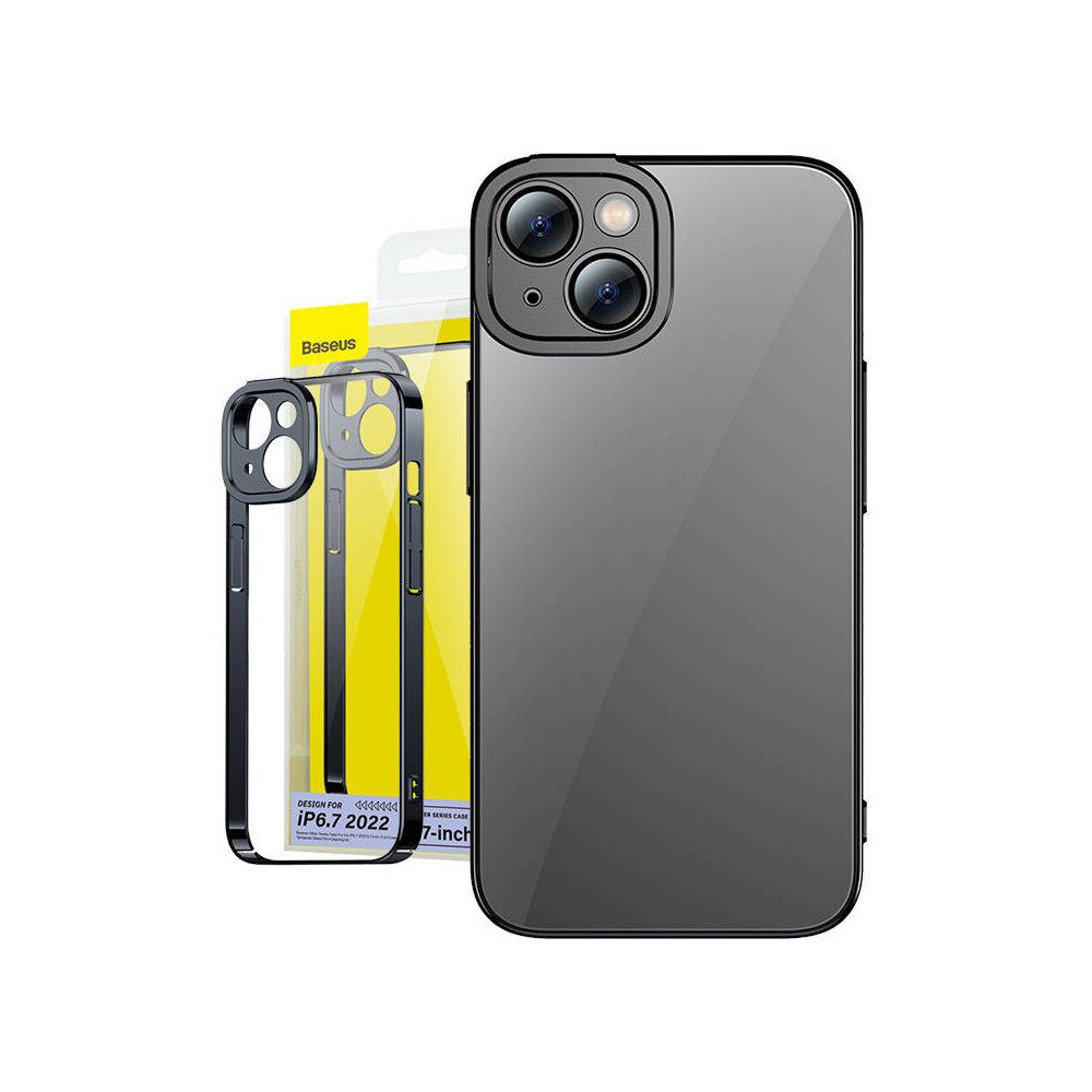 Baseus Glitter lapinakyva kotelo ja karkaistu lasisetti iPhone 14 Plus:lle (musta)