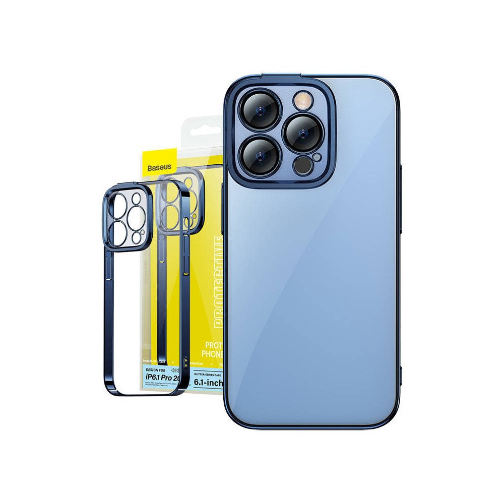 Baseus Glitter Transparent Case and Tempered Glass set for iPhone 14 Pro (blue)