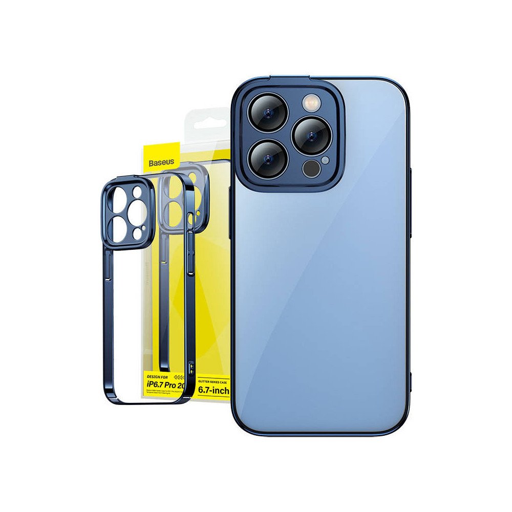 Baseus Glitter lapinakyva kotelo ja karkaistu lasisetti iPhone 14 Pro Maxille (sininen)