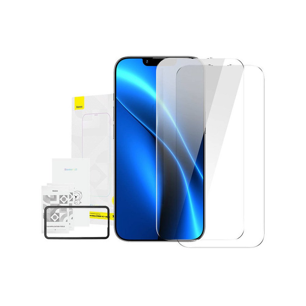 Baseus Crystal Tempered Glass 0,3 mm, skirtas iPhone 14 Plus/13 Pro Max (2 vnt.)