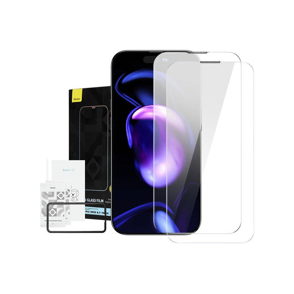 Baseus Crystal rudits stikls, puteklu necaurlaidigs 0,3 mm talrunim iPhone 14 Pro Max (2 gab.)
