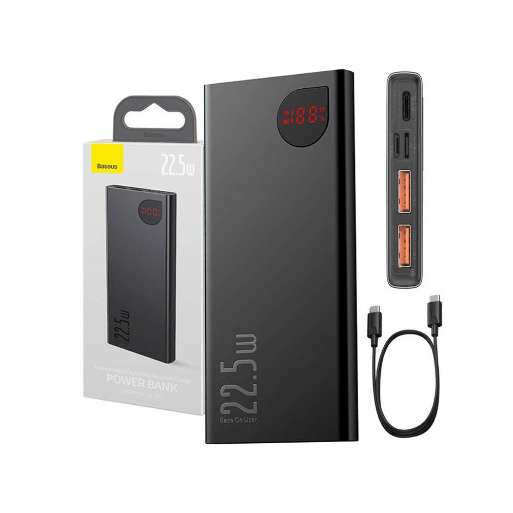 Powerbank Baseus Adaman Metal, 10000mAh, 2xUSB, USB-C, Lightning, MicroUSB 22.5W (musta)