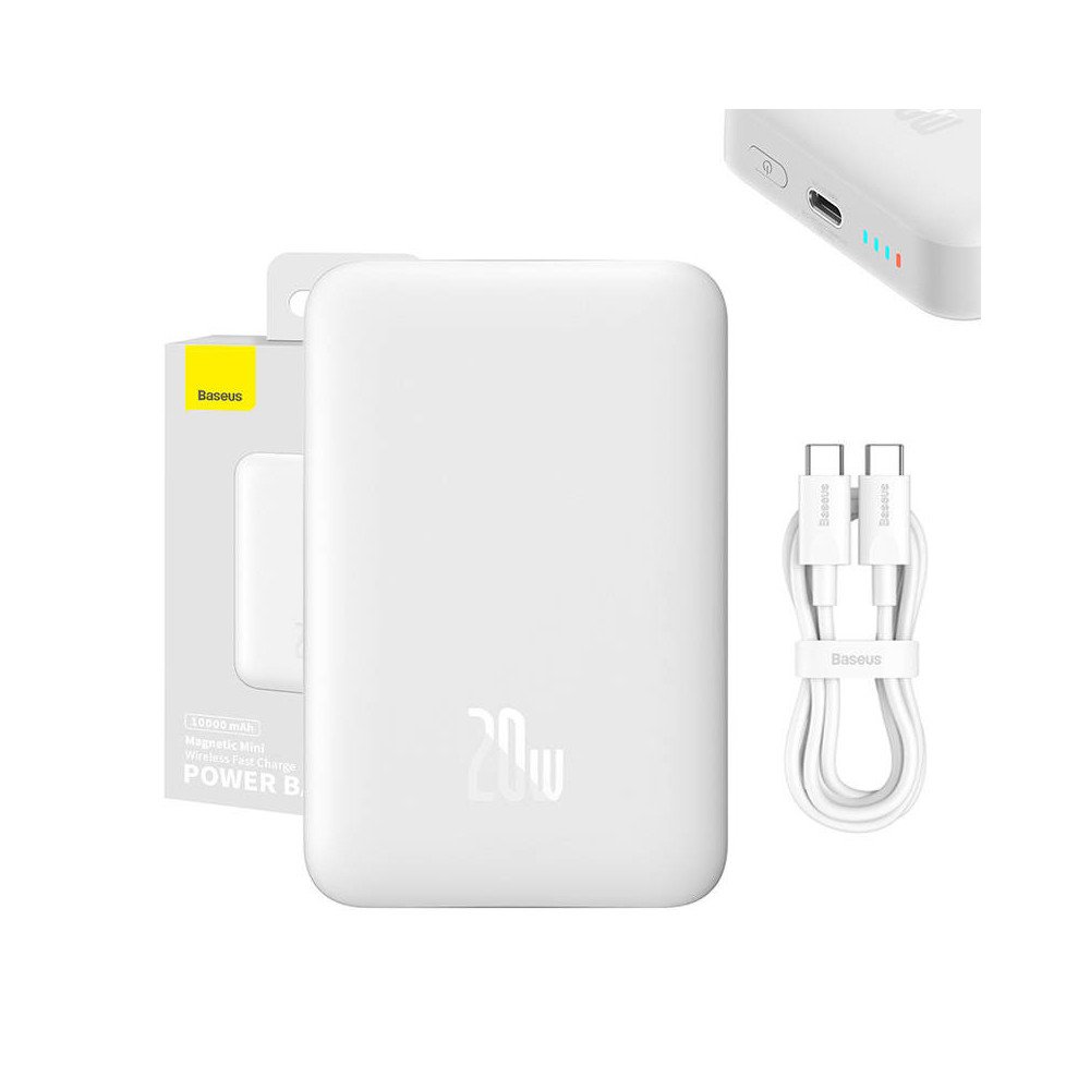 Powerbank Baseus Magnetic, 10000mAh, USB-C 20W, MagSafe (valge)
