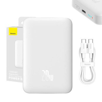 Powerbank Baseus Magnetic, 10000mAh, USB-C 20W, MagSafe (valge)