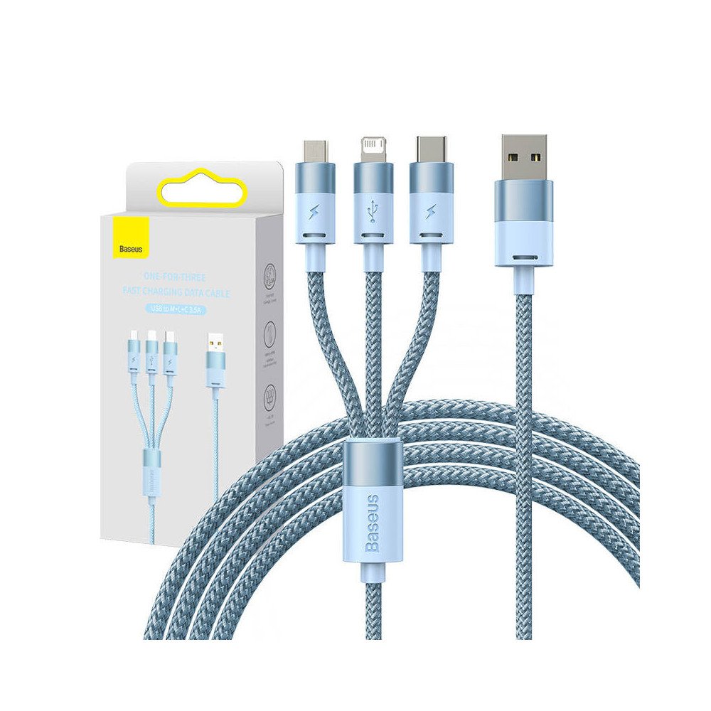 3in1 USB-kaapeli Baseus StarSpeed Series, USB-C + Micro + Lightning 3,5A, 1,2m (sininen)