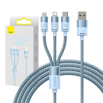 3in1 USB-kaabel Baseus StarSpeed Series, USB-C + Micro + Lightning 3,5A, 1,2m (sinine)