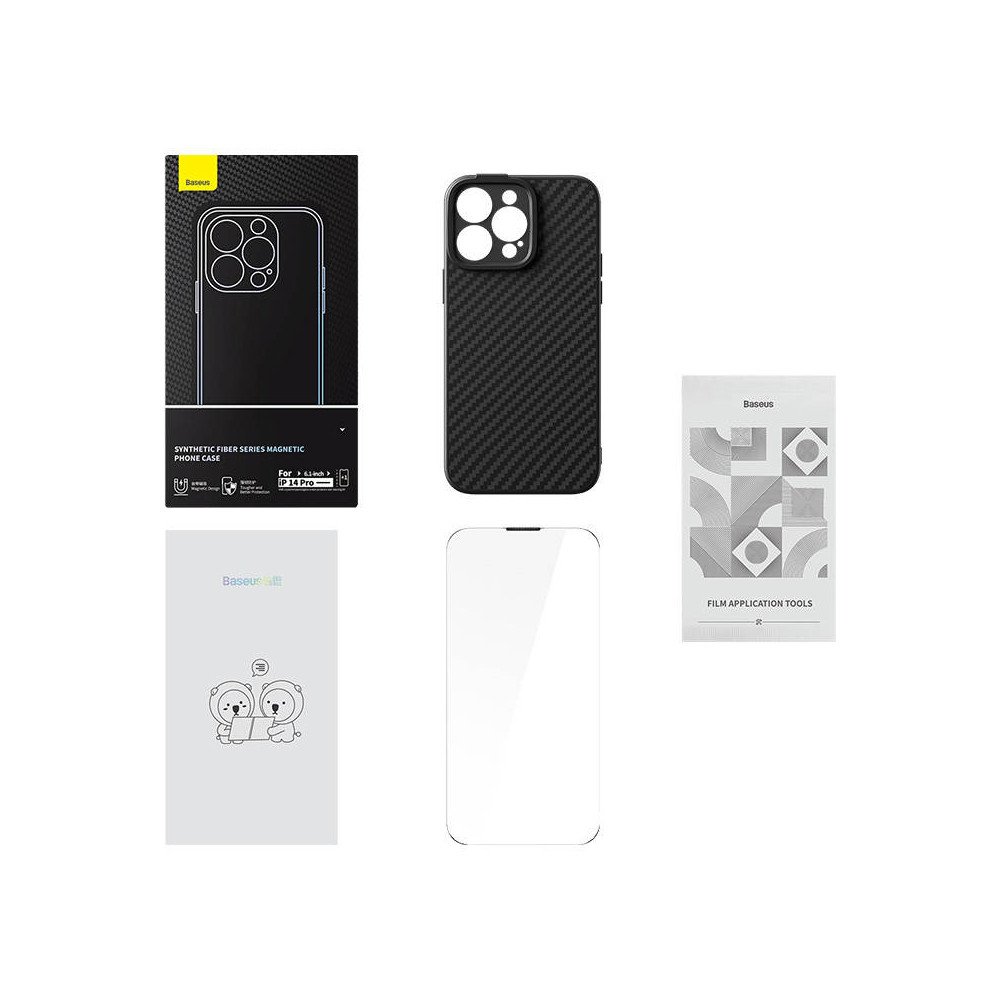 Magnetic Case Baseus Synthetic Fiber Series iPhone 14 Pro (must)+ karastatud klaas + puhastuskomplekt