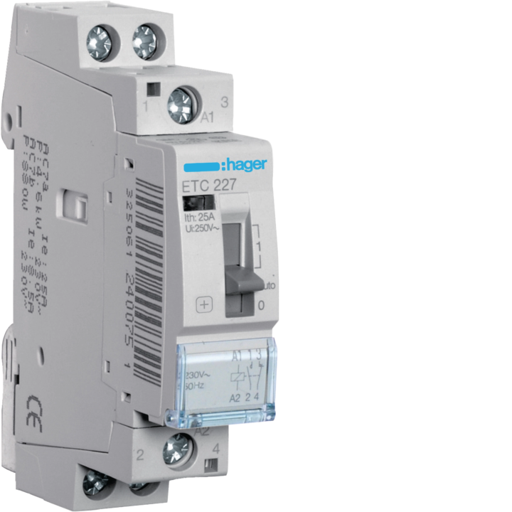 Hager ETC227 Night & Day Contactor 25A, 1NO+1NC, 230V