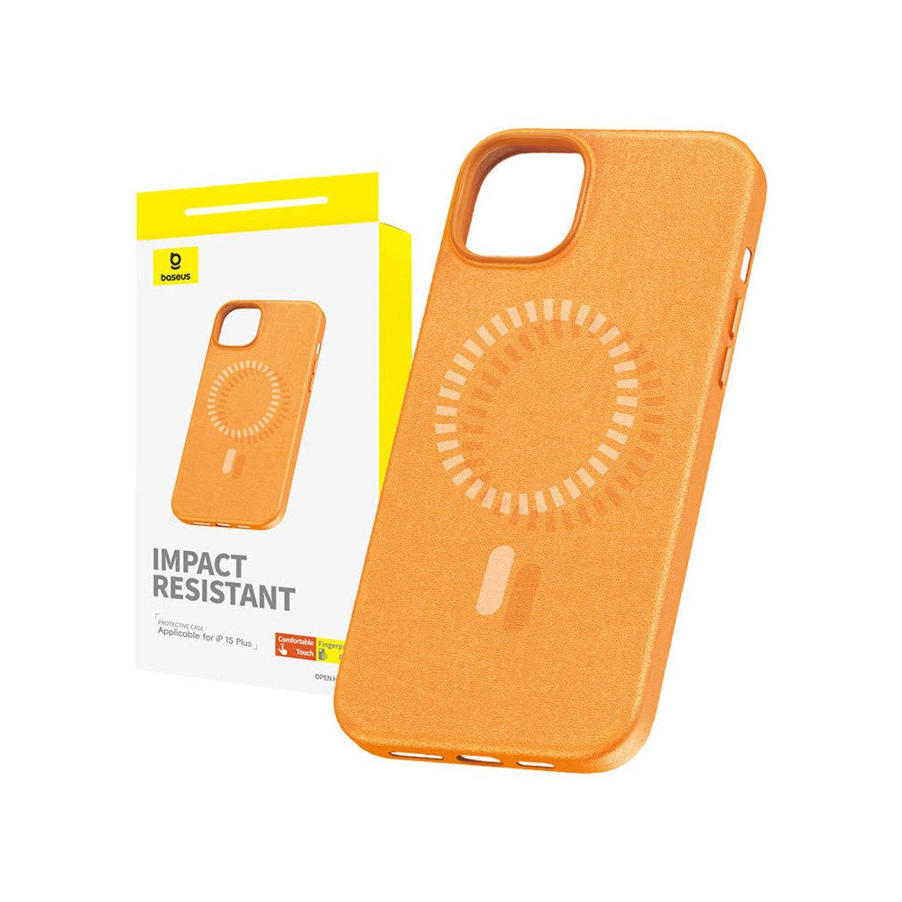 Magneettinen puhelinkotelo iPhone 15 Plus Baseus Fauxther -sarjalle (oranssi)