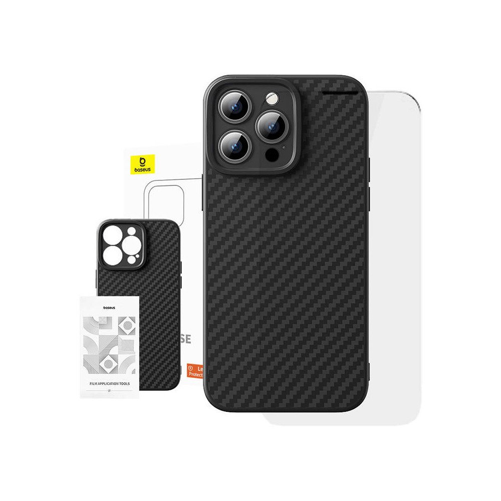 Case Baseus Synthetic Fiber iPhone 15 Pro + tempered glass