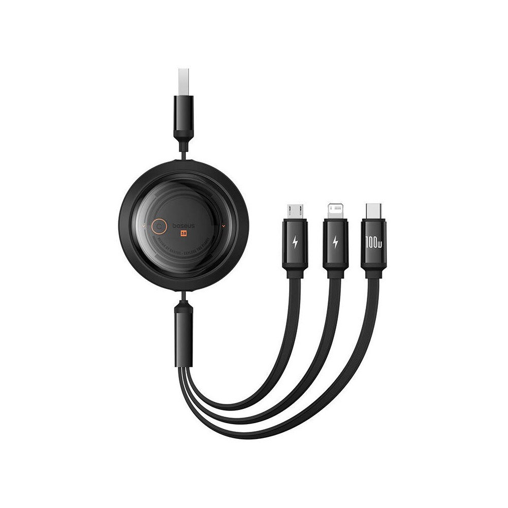 3-in-1 Baseus Free2Draw USB - M+L+C 100 W kaapeli, 1,1 m (musta)