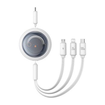 Greito ikrovimo laidas 3in1 Baseus Free2Draw USB-C prie USB-C/Lightning/Micro 100W, 1,1m (baltas)
