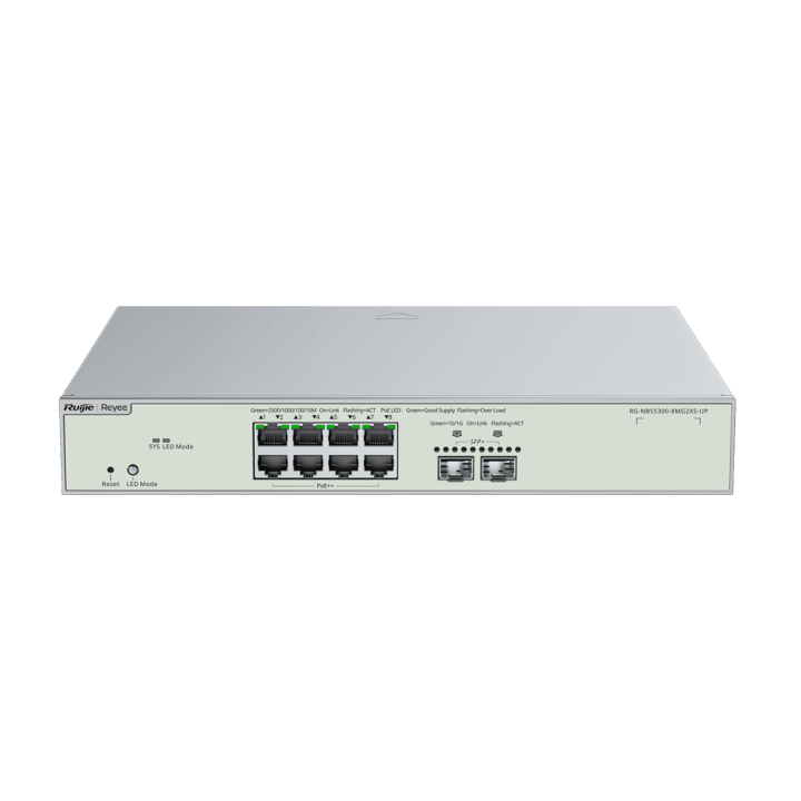 REYEE RG-NBS5300-8MG2XS-UP Managed PoE+ Switch, 5x 10GbE, 1000 Mbps Wi-Fi Throughput