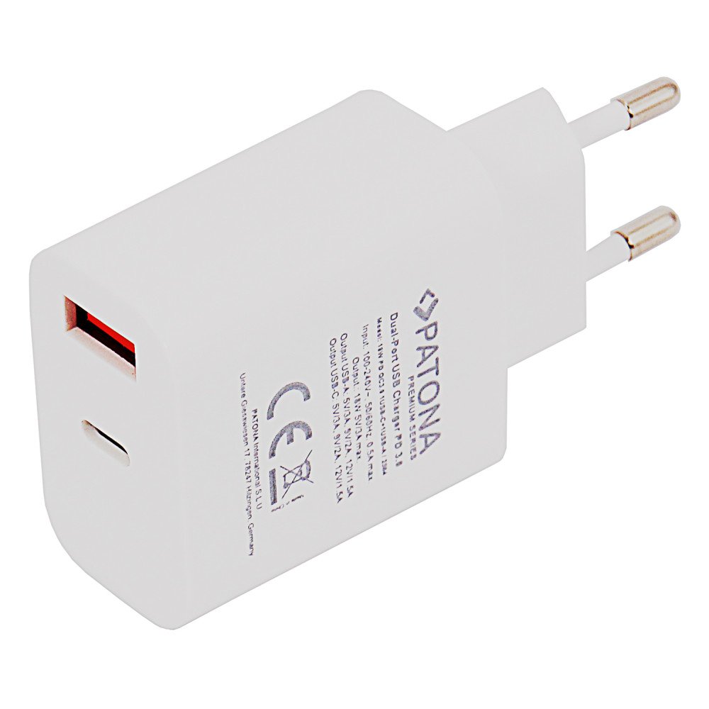 Laturi s USB ja USB-C vystupem 18W Virransyotto