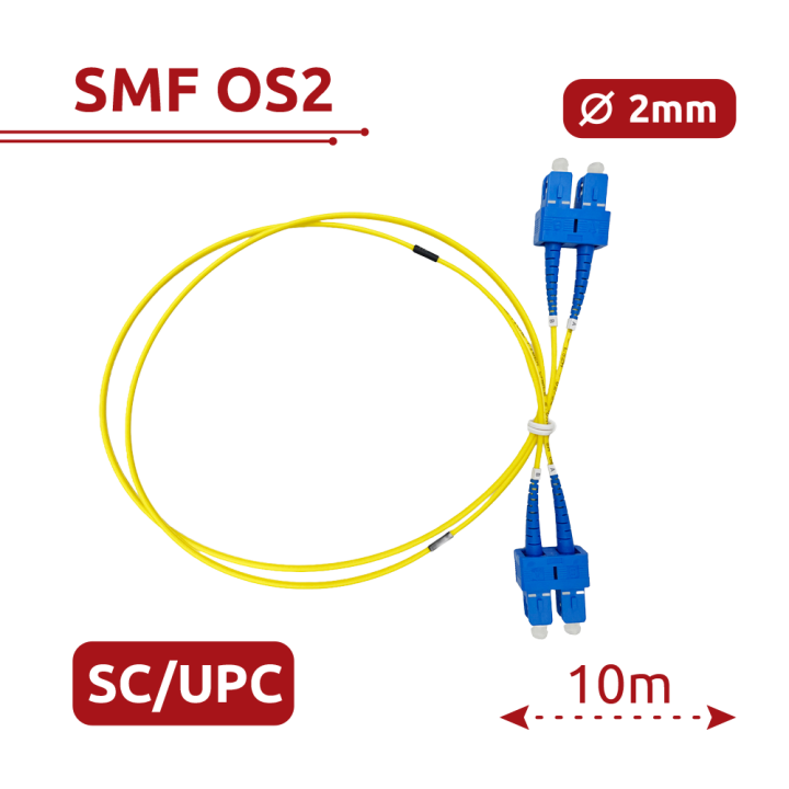 Патч-корд оптический SAFIRE SF-SC-UPC-SC-UPC-OS2-DX-10M-Y, SC/UPC на SC/UPC OS2, дуплексный, одномодовый, 10м