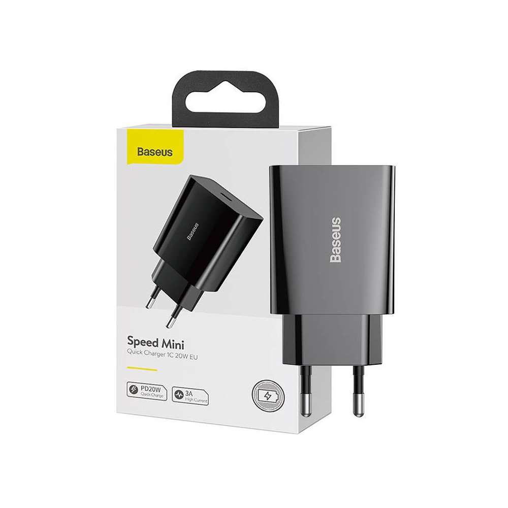 Baseus Speed Mini Quick Charger, USB-C, PD, 3A, 20W (melns)