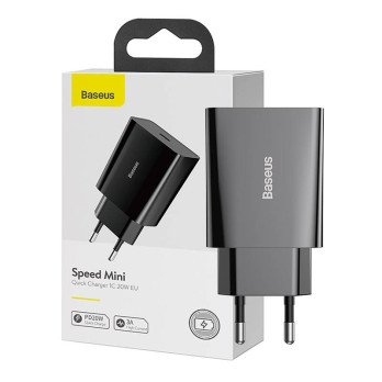Baseus Speed Mini Quick Charger, USB-C, PD, 3A, 20W (melns)