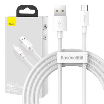 Baseus vienkarsa Wisdom datu kabela komplekts no USB lidz Micro 2.1A (2 gab./komplekta) 1,5 m balts