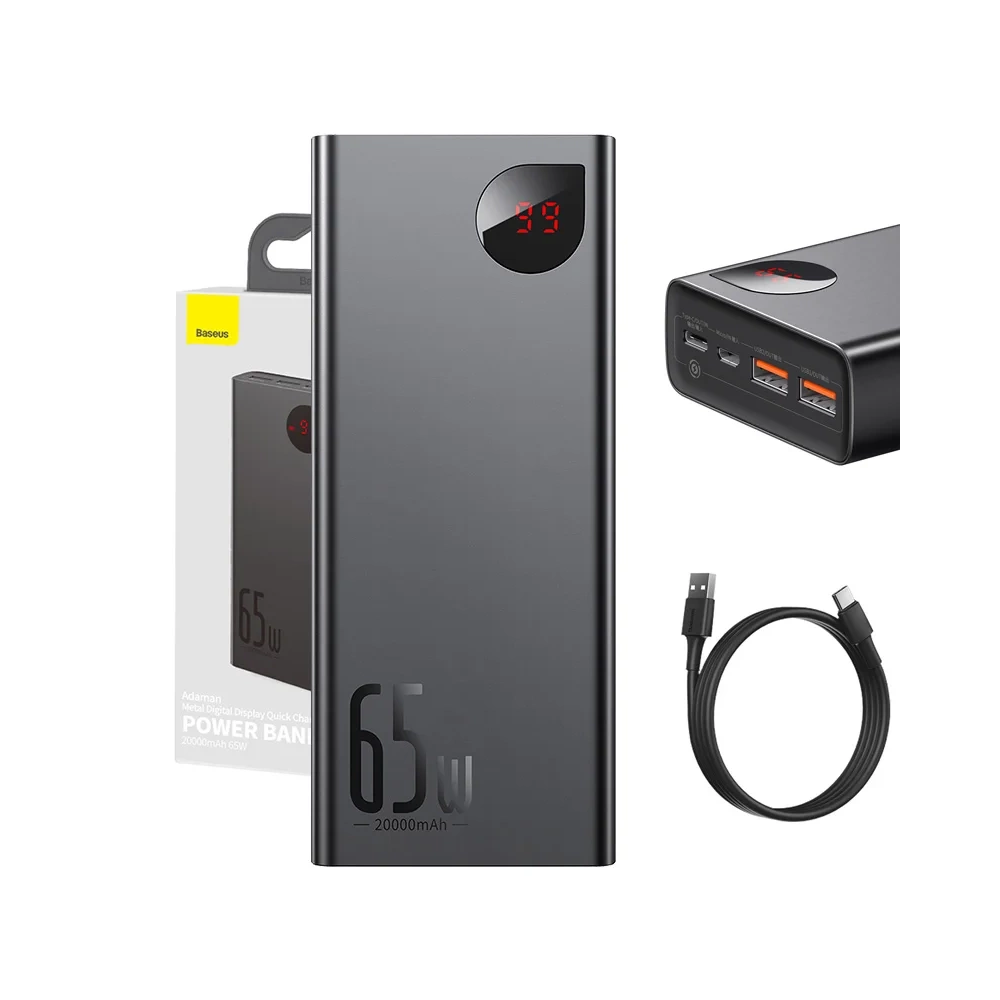 Powerbank Baseus Adaman Metal 20000mAh PD QC 3.0 65W 2xUSB + USB-C + micro USB (Black)