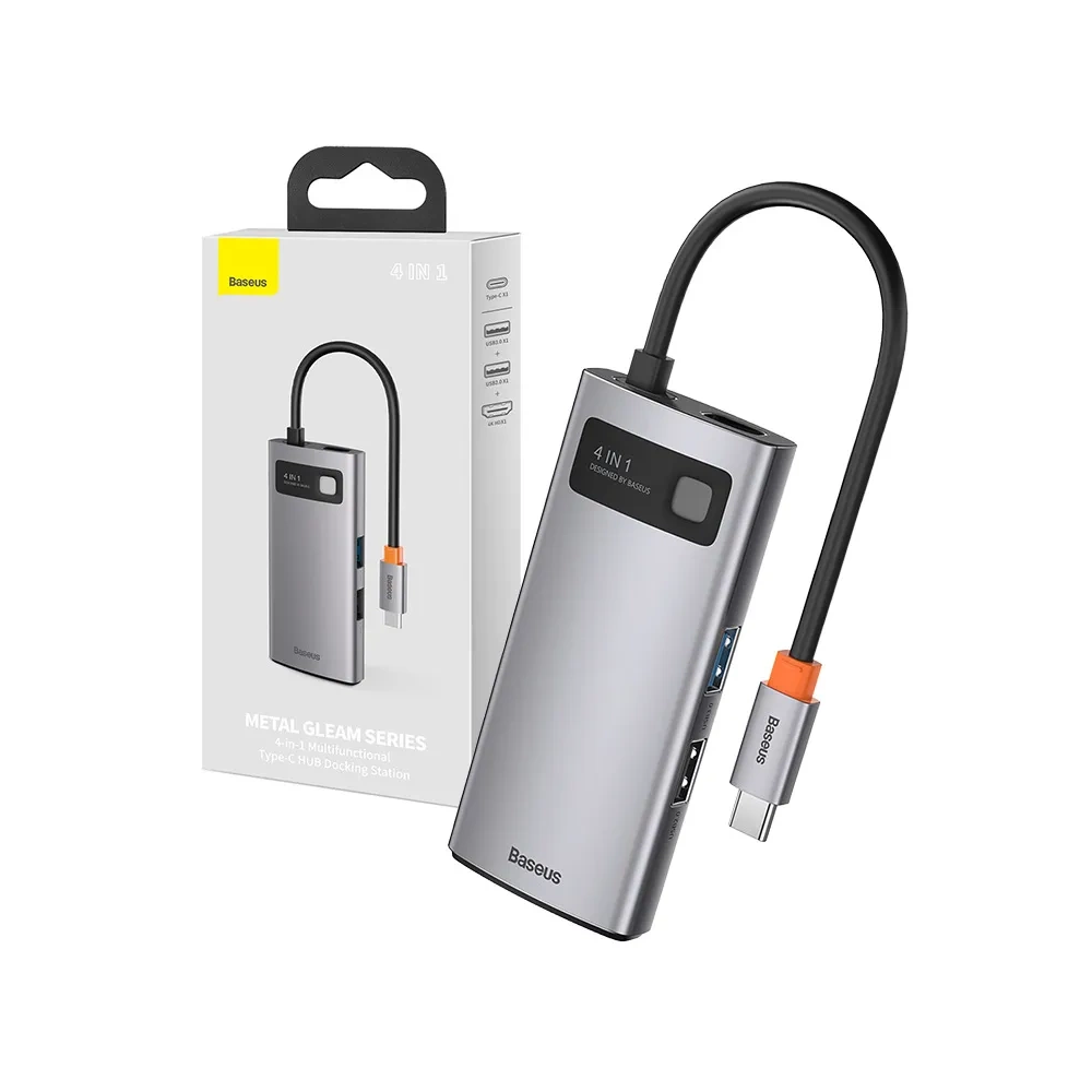 Hub 4in1 Baseus Metal Gleam serija, USB-C i USB 3.0 + USB 2.0 + HDMI + USB-C PD