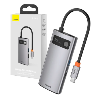 Keskitin 4in1 Baseus Metal Gleam -sarja, USB-C - USB 3.0 + USB 2.0 + HDMI + USB-C PD