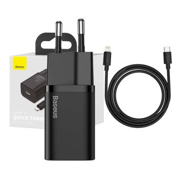 Baseus Super Si Quick Charger 1C 20W USB-C-kaapelilla Lightning 1m:lle (musta)
