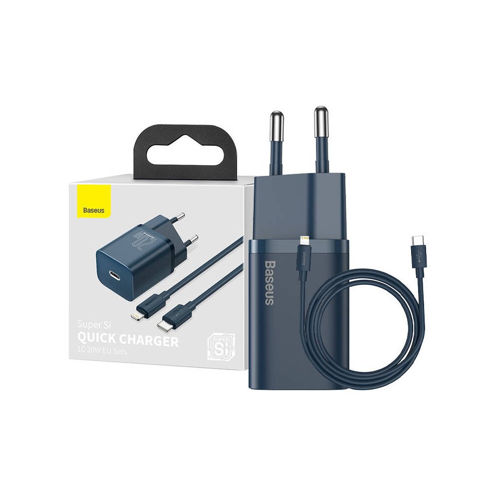 Baseus Super Si Quick Charger 1C 20W ar USB-C kabeli Lightning 1m (zils)