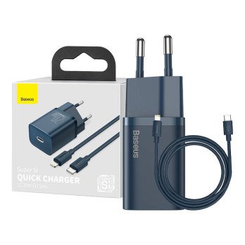 Baseus Super Si kiirlaadija 1C 20W USB-C kaabliga Lightning 1 m jaoks (sinine)