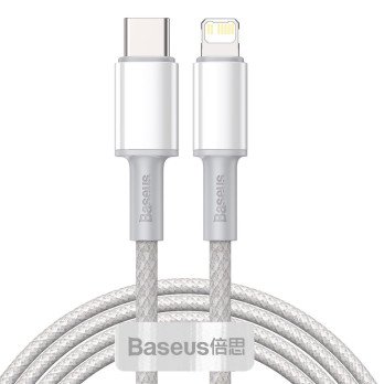 USB-C ja Lightning Baseuse suure tihedusega poimitud kaabel, 20 W, PD, 2 m (valge)