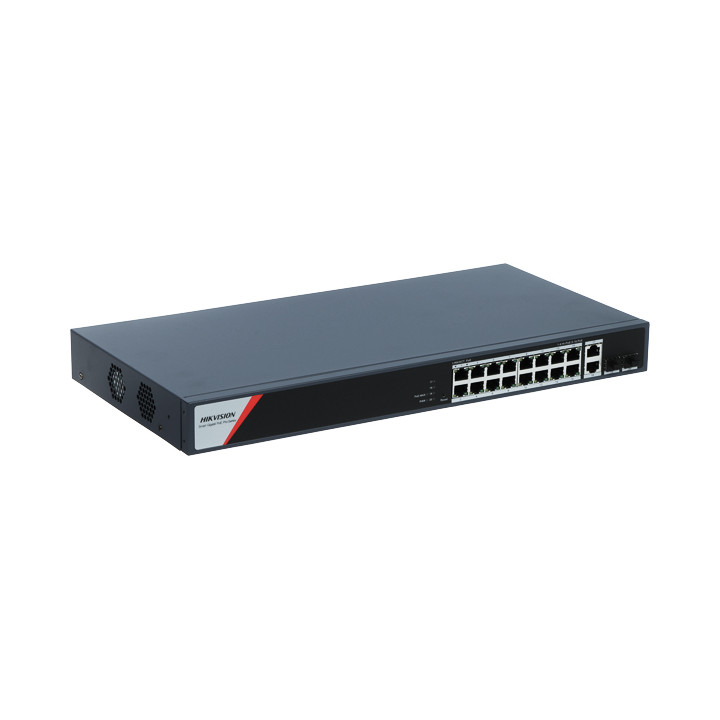Hikvision DS-3E1520HP-SI-16P2T2F 16 portu PoE+ Gigabit viedais pārvaldāms slēdzis ar 2 RJ45 un 2 SFP augšupielādes portiem