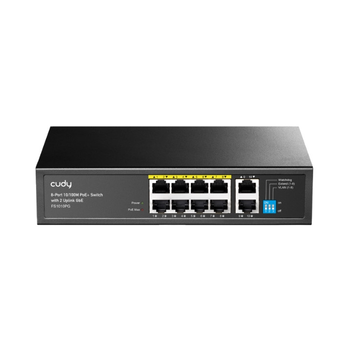 CUDY FS1010PG 8 portu PoE slēdzis 10/100Mbps 2 augšupsaites porti nepārvaldāms galddatora