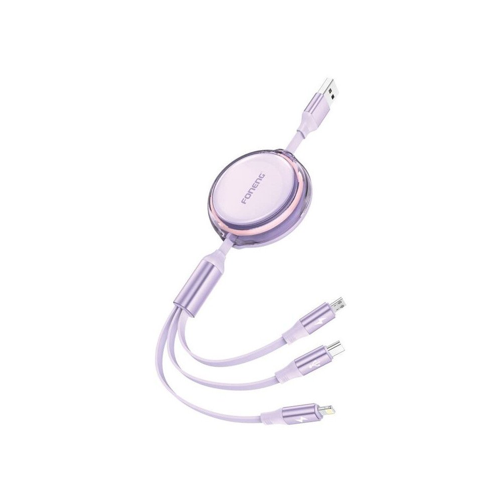 3in1 Foneng X113 1,1M purpurinis kabelis