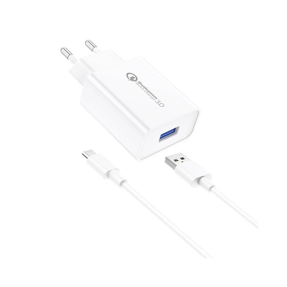 Sienas ladetajs Foneng EU13 18W + USB uz mikro USB kabelis, 3A (balts)
