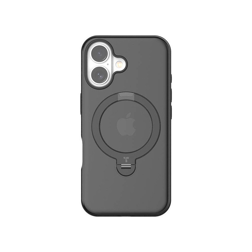 Torras Ostand Spin Case iPhone 16 Plus -puhelimelle (musta)