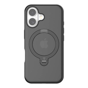 Torras Ostand Spin Case iPhone 16 Plus -puhelimelle (musta)