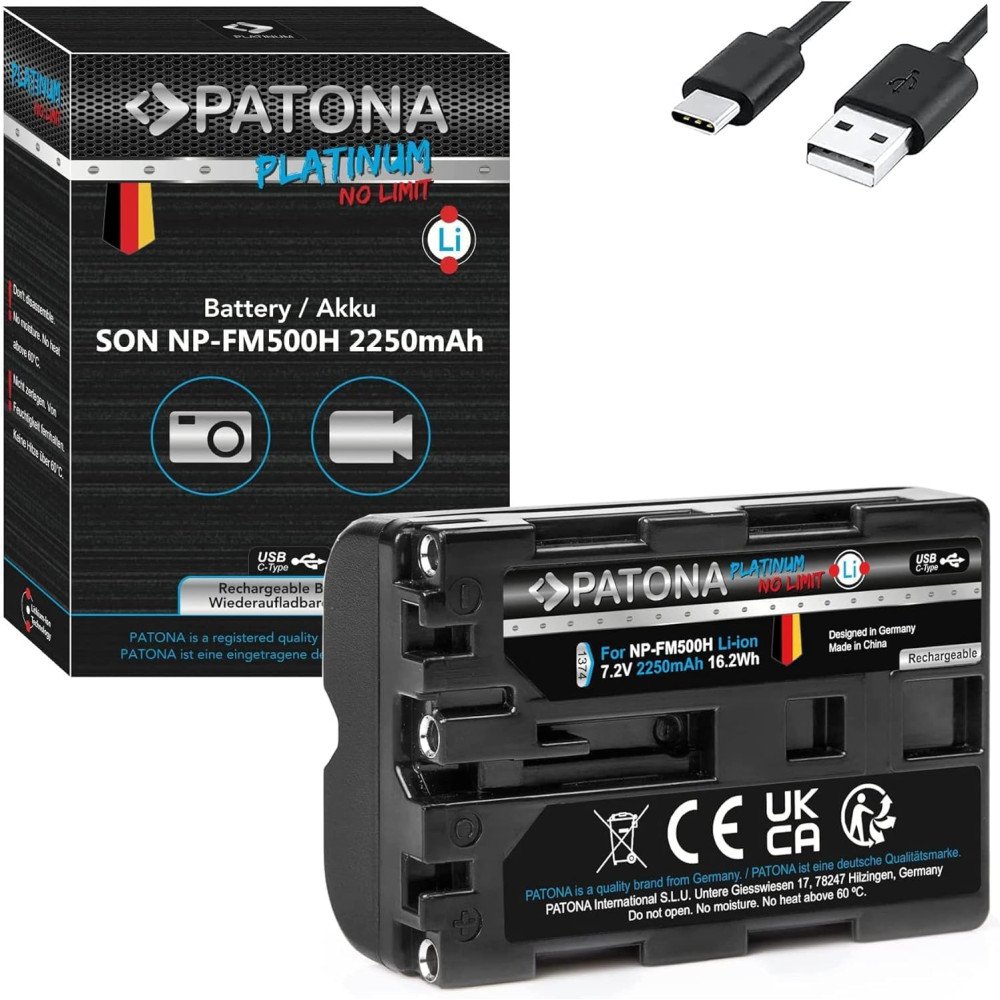 Akku Sony NP-FM500H 2250mAh Li-Ion Platinum USB-C lataus