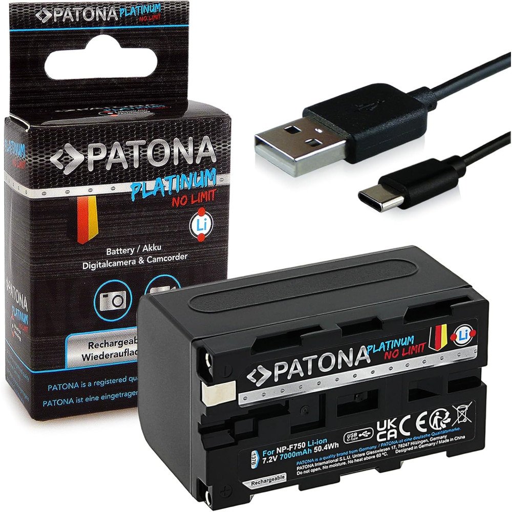 Aku Sony NP-F750/F770/F950 70000mAh Li-Ion Platinum USB-C laadimine