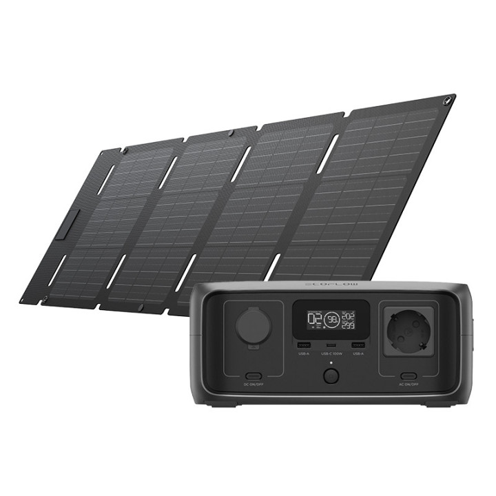 Komplekts: spēkstacija EcoFlow RIVER 3 UPS + saules panelis 45 W USB-C
