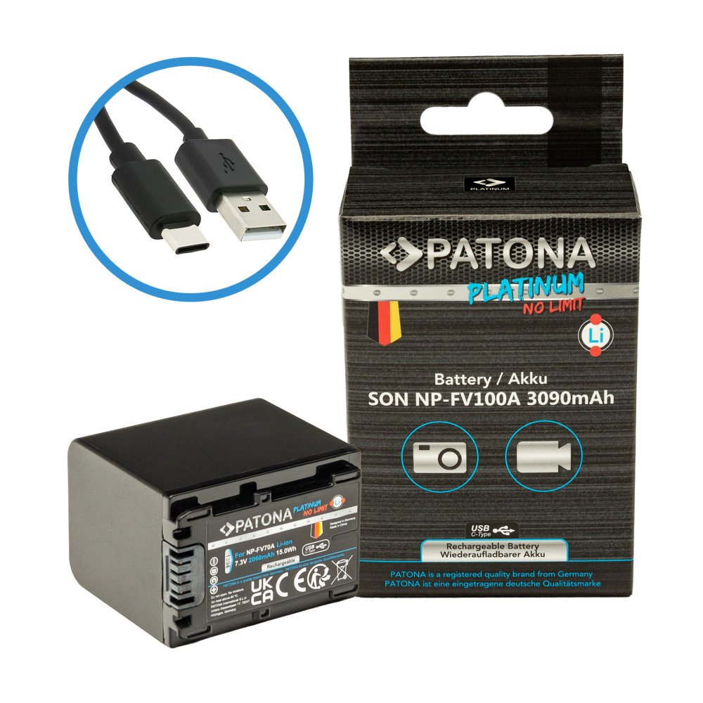 Aku Sony NP-FV100 3090mAh licio jonu platininis USB-C ikrovimas