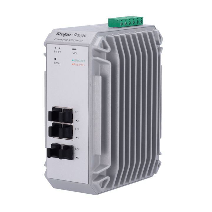REYEE RG-NIS3100-4GT2SFP-HP valdomas PoE+ jungiklis, 4 Gigabitų PoE prievadai + 2 SFP, 12 V DC