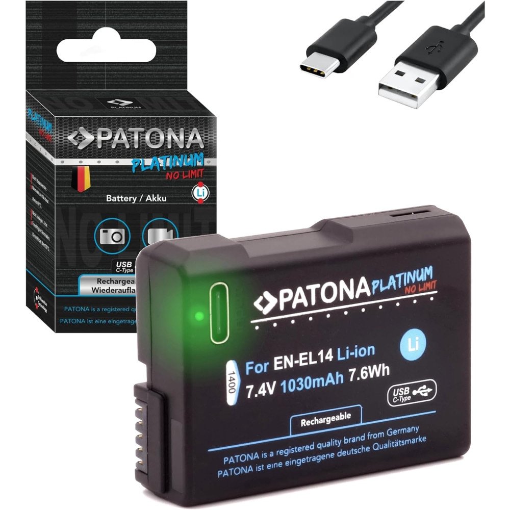 Aku Nikon EN-EL14/EN-EL14A 1030mAh licio jonu platininis USB-C ikrovimas