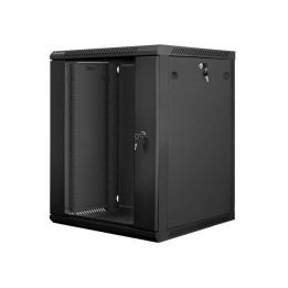 Lanberg :: Rack Cabinet 19” Sienas stiprinājums 15U/600X600 (plakans iepakojums) V2 Melns, Stikla durvis