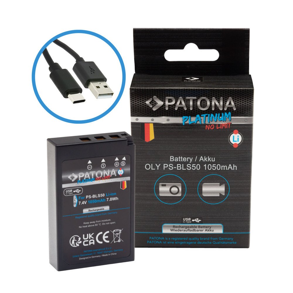 Baterija Olympus BLS-5/BLS5 1050mAh licio jonu platininis USB-C ikroviklis