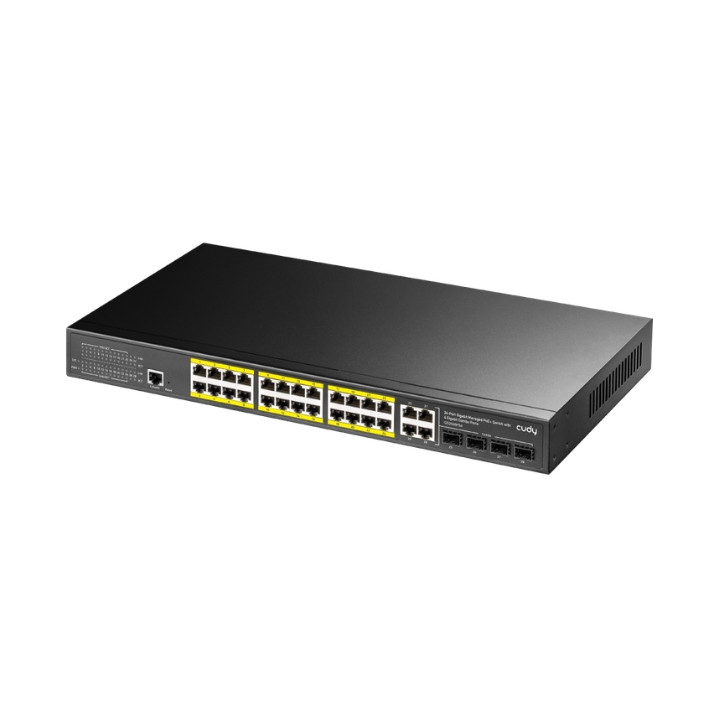Cudy GS2028PS4-300W Pārvaldīts Gigabit PoE slēdzis 24 PoE+ porti 4 SFP 300W 1U plaukta stiprinājums
