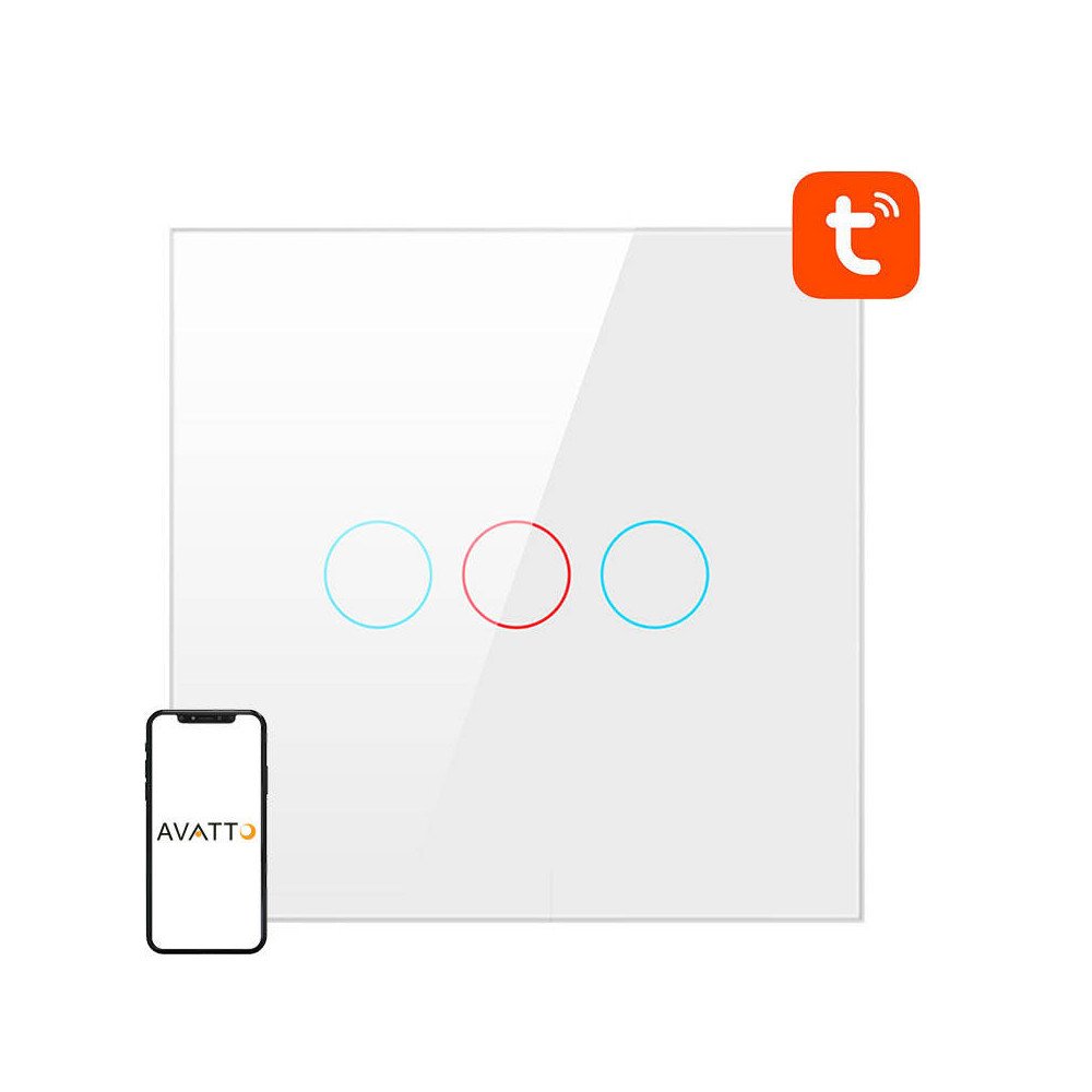 Smart Light Switch WiFi Avatto TS02-EU-W3 3 Way TUYA (white)
