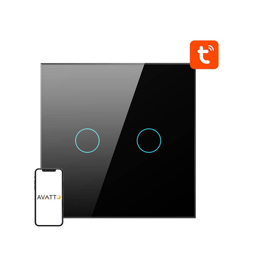 Alykas valokytkin ZigBee Avatto ZTS02-EU-B2 2-suuntainen TUYA (musta)