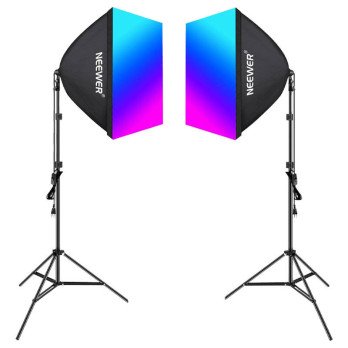 Komplektas Neewer NK800 dvi minkstos dezes + lemputes RGB 24W 2700-6500K + trikojis + barndoors