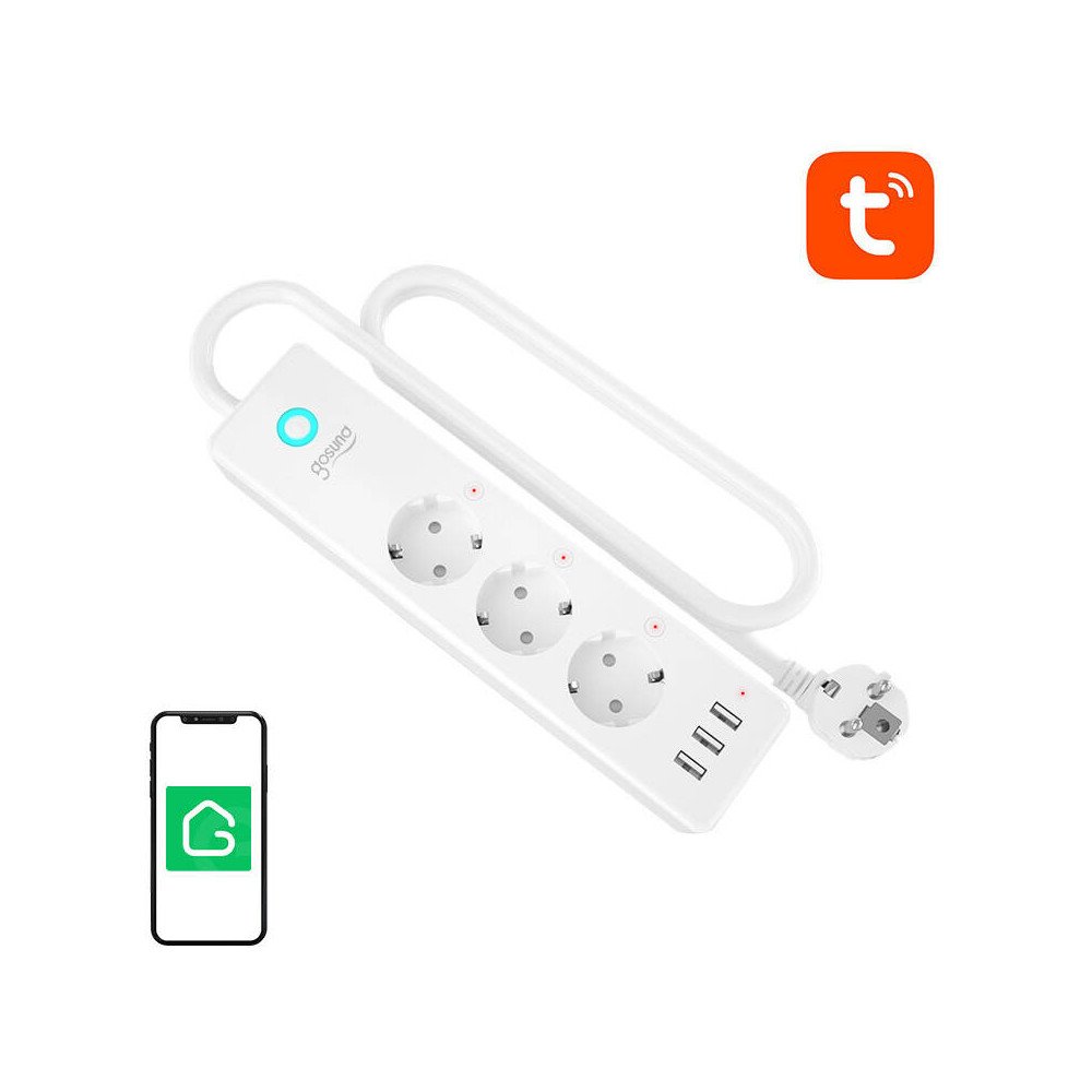 Gosund P1 PLUS vieda WiFi stravas sloksne (3x AC schuko, 3x USB-A) Tuya
