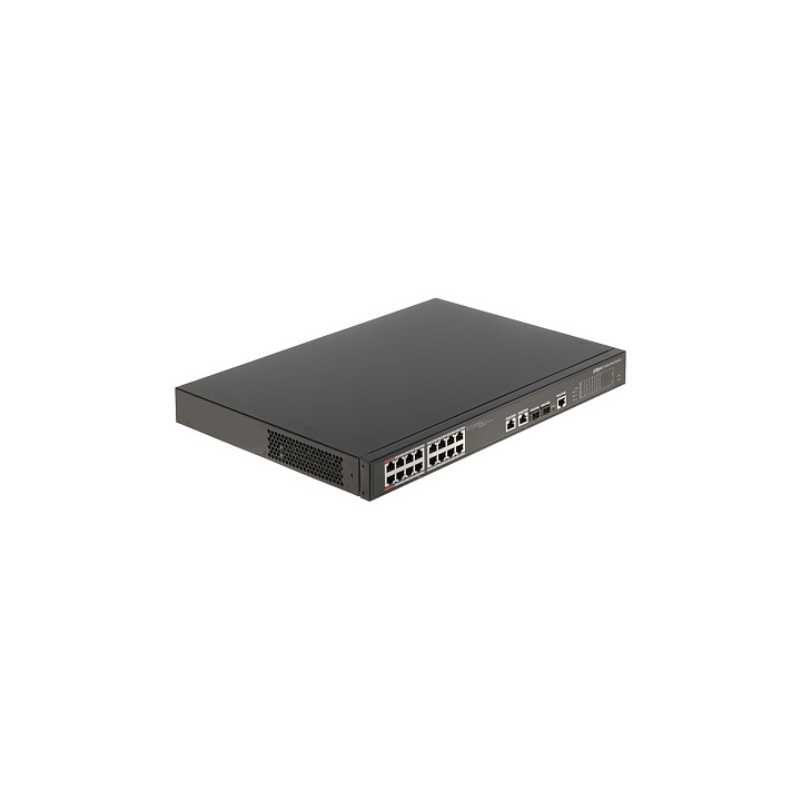 Dahua PFS4218-16ET-240-V3 16 portu 100 Mbps + 2 portu Gigabit pārvaldīts PoE slēdzis, 240W